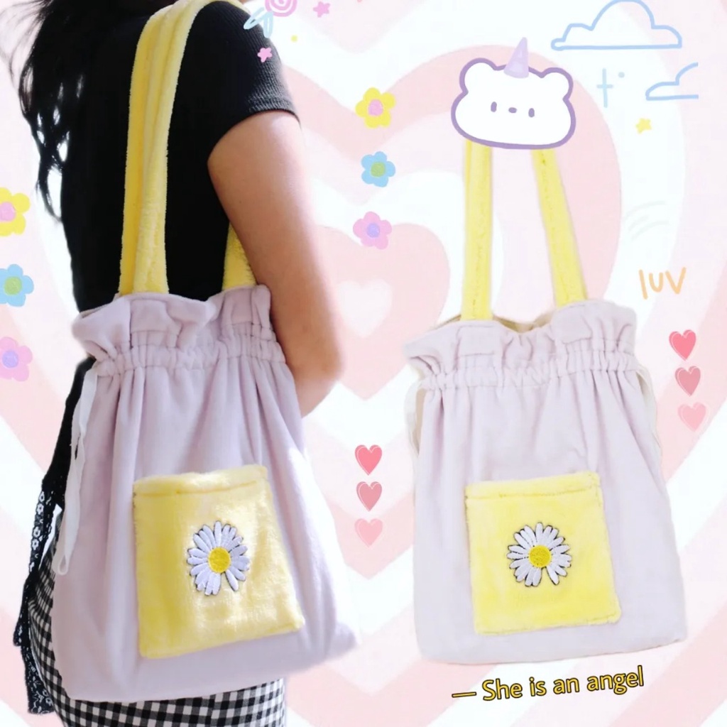 Túi vải xách tím pastel vàng hoa cúc - SWEET DAISY TOTEBAG