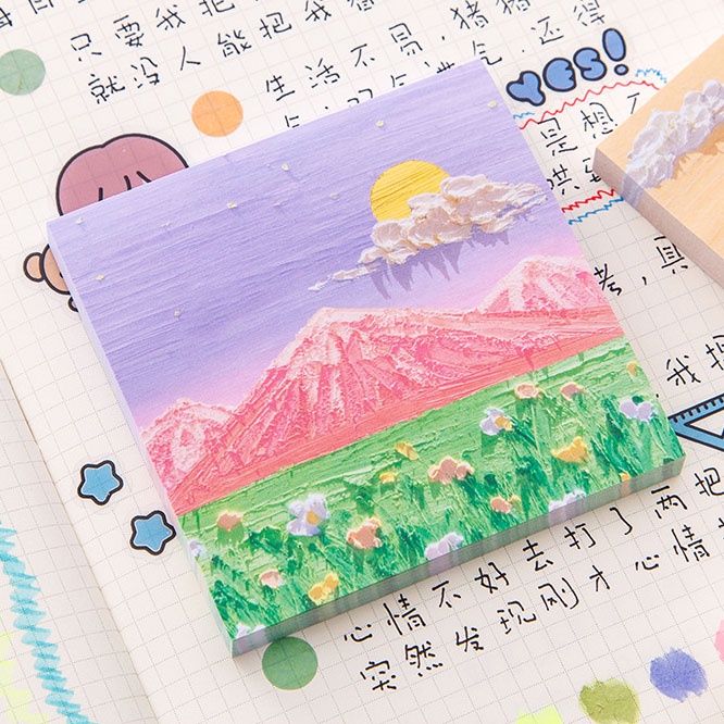 Set 80 Giấy Ghi Chú Họa Tiết Tranh Sơn Dầu Sáng Tạo Cho Học Sinh