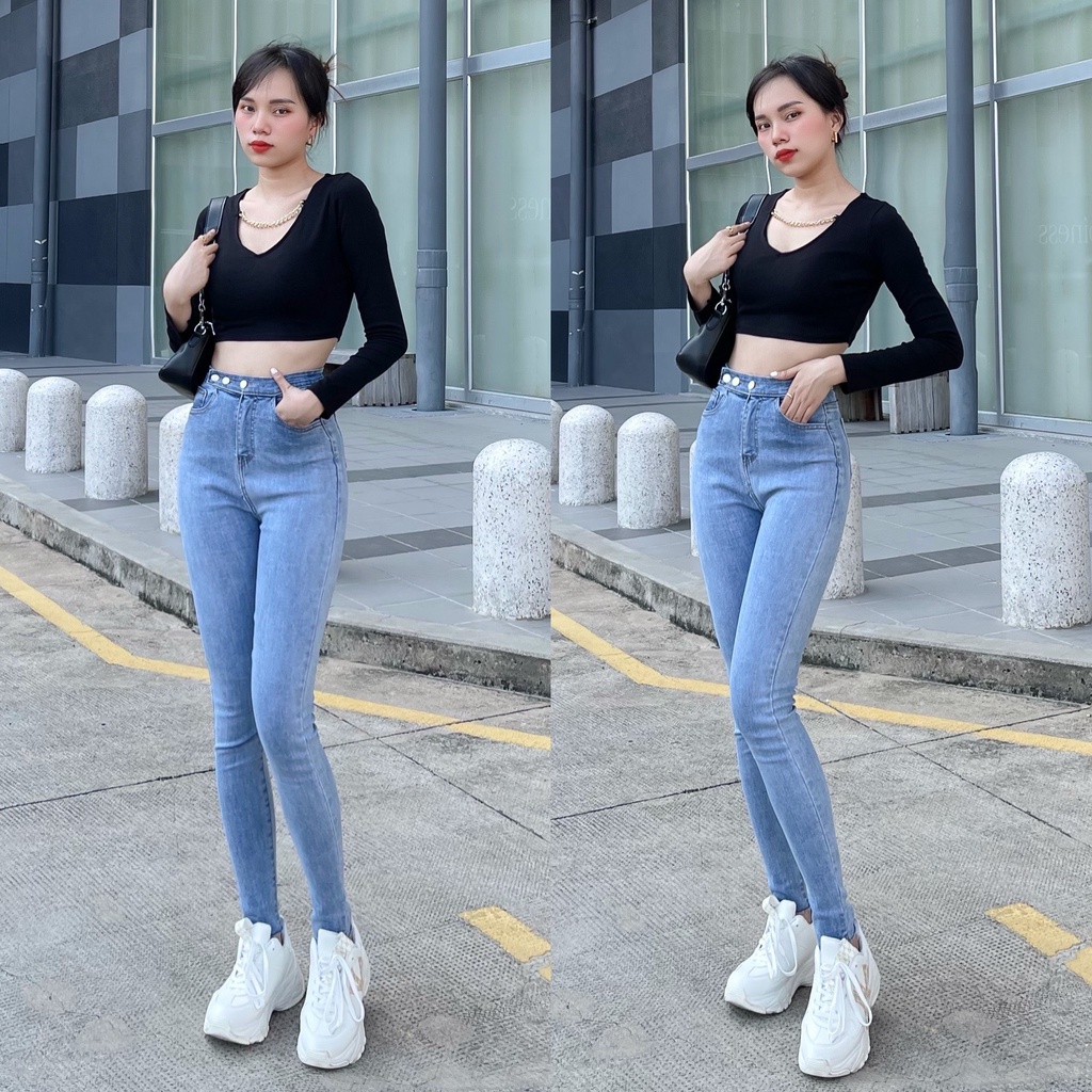 Quần Jeans Nữ Lưng Cao Siêu Co Gĩan  Cạp 3 nút Chuẩn Xịn Maika-Jeans (Hình thật shop chụp kèm video)