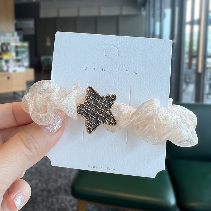 Dây buộc tóc, cột tóc scrunchies đính đá HÌNH NƠ màu trơn Hàn Quốc