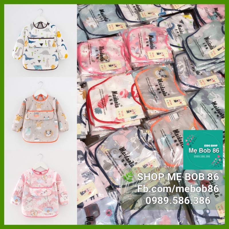 𝐒𝐡𝐨𝐩 𝐌𝐞̣ 𝐁𝐨𝐛 𝟖𝟔 - Áo yếm chống thấm dài tay cotton 2 lớp có máng hứng ngang ngực thông minh