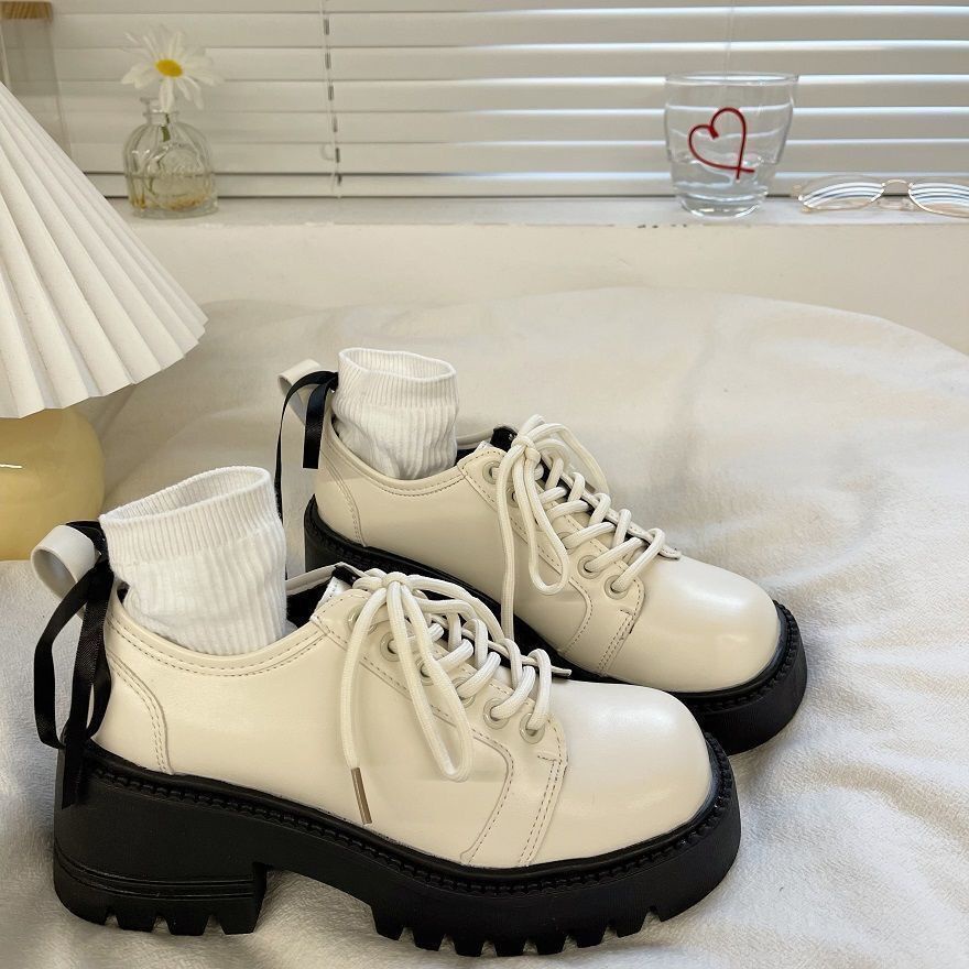 Mary Jane Giày Da Cao Gót 5.5cm Mũi Tròn Phong Cách Retro Anh Quốc