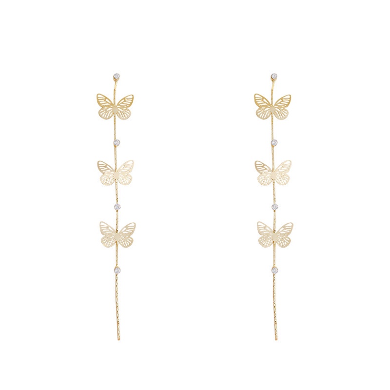 Bông Tai Thời Trang Hình Bướm Mạ Vàng Có Tua Rua