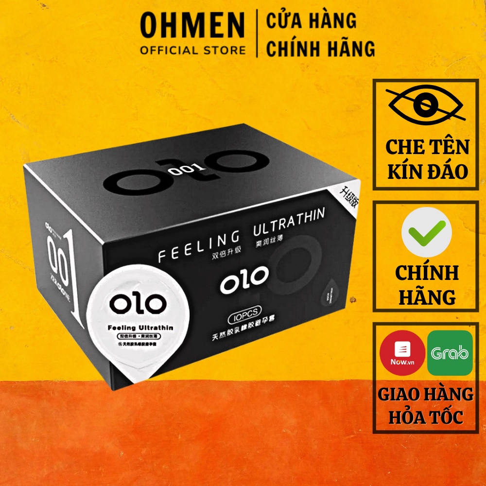 Bao Cao Su OLO 0.01 Đen Feeling Ultrathin – BCS Siêu Mỏng, Hương Vani, Nhiều Gel Bôi Trơn - Hộp 10 Bao