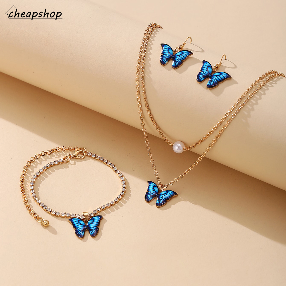 iF YOU Bộ Trang Sức Hợp Kim Hình Bướm Đính Đá Sang Trọng Cho Nữ