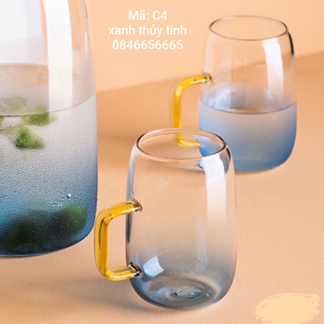 Set 2 cốc thuỷ tinh xanh 300ml