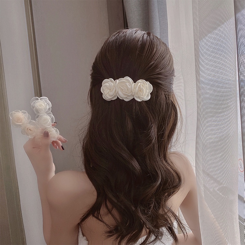 Kẹp tóc thiết kế mặt hoa trà bằng vải xinh xắn thời trang dành cho nữ