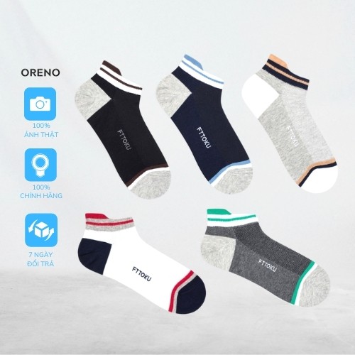 Combo 5 đôi Tất Vớ cổ ngắn sneaker Oreno Nam Nữ chuẩn xuất Nhật hàng chất lượng cao thoáng khí khử mùi