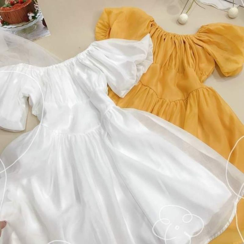 Đầm oganza xoè tay bồng