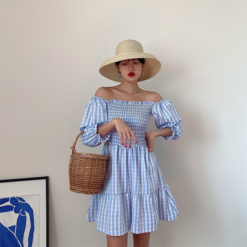 Đầm nữ sơ mi dáng xòe trễ vai Emilyshop