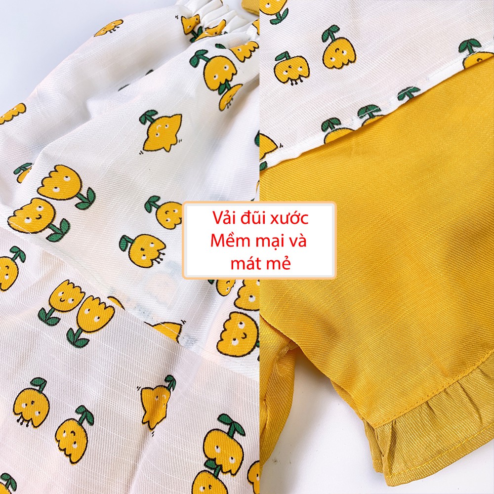 Đồ bộ cho bé gái 2 dây chun ngực Hapykids, chất liệu đũi xước mát mẻ cho bé từ 1-6 tuổi B915