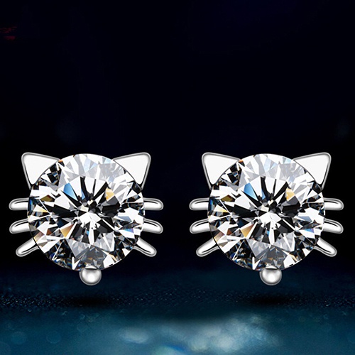 Bông tai mạ bạc 925 đính đá hình mèo xinh xắn