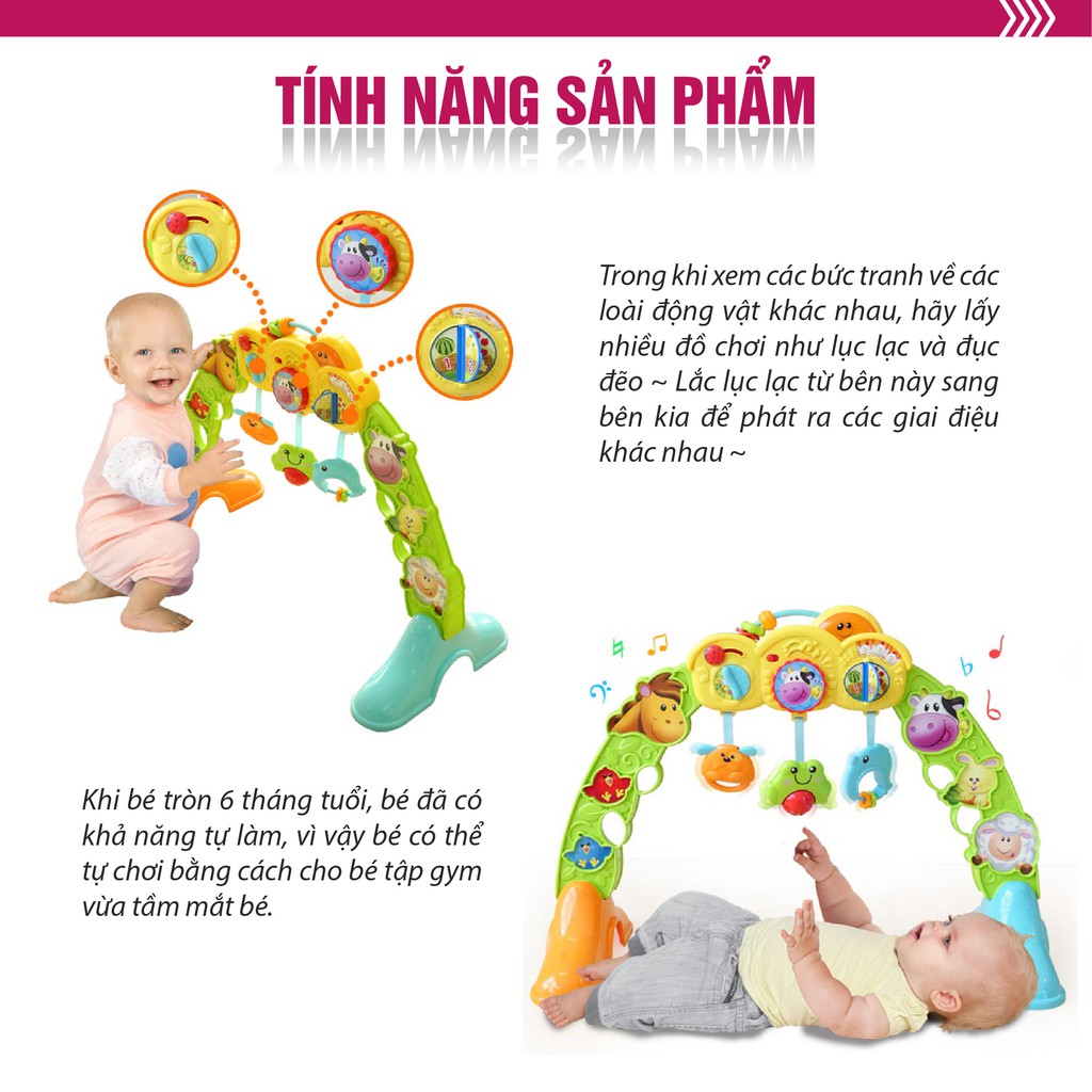 Kệ Chữ A đồ chơi đa, treo thành cũi có nhạc 3 in 1 hình động vật Winfun 0853 - Đồ chơi cho bé sơ sinh tới 1 tuổi