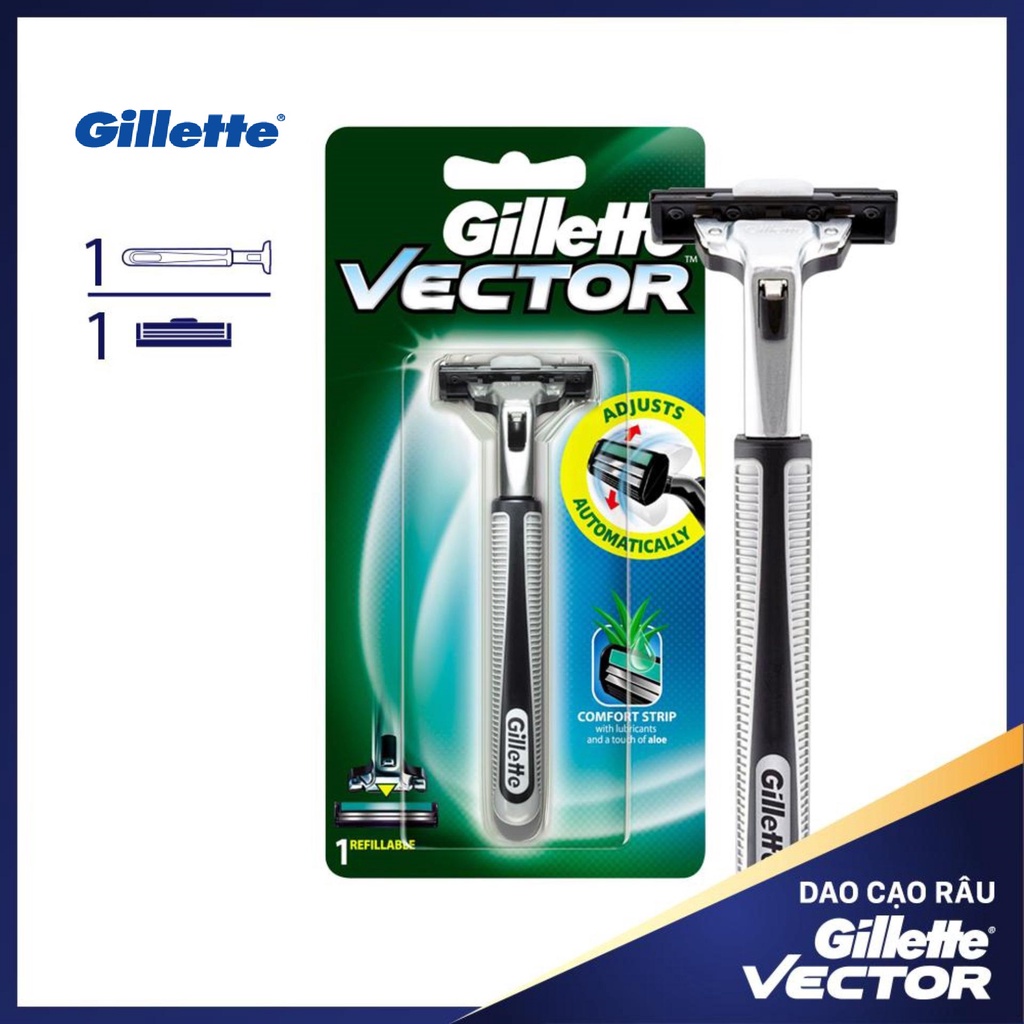 COMBO Dao cạo râu Gillette Vector Cán 1s + Lưỡi 4s siêu tiết kiệm