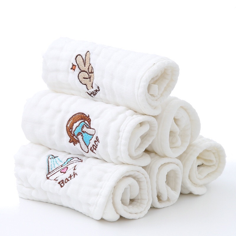 Set 5 Khăn mặt xô 6 lớp sợi tre TRẮNG (túi zip) cho bé hàng cao cấp mềm mại, khăn mặt cho bé, khăn sữa [30*30cm]