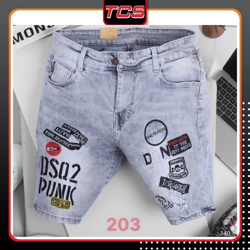quần short jean nam,quần ngố nam cao cấp TCS thêu chữ,phong cách hàn quốc TCS 203