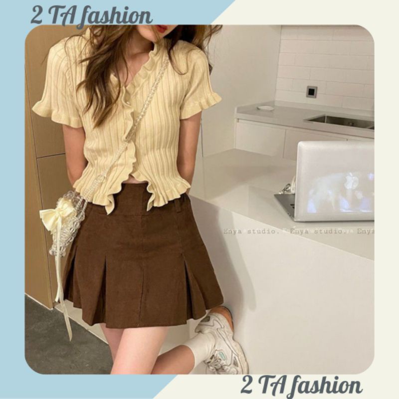 (hàng order-sẵn XL ) Set váy nâu và áo len ngắn tay phong cách trẻ trung hàn quốc siêu xinh( có ảnh thật )