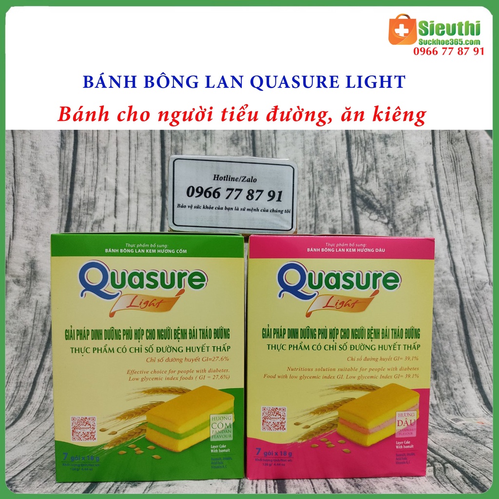 Bánh bông lan Quasure Light hương Dâu dành cho người tiểu đường ăn kiêng hộp 126g Siêu Thị Sức Khoẻ 365
