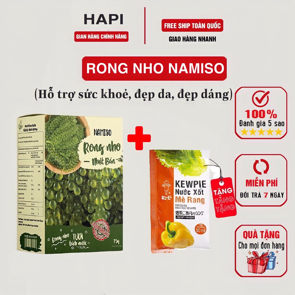 Rong Nho Tách Nước Namiso Organic, , Ngon Giòn, Giàu Dinh Dưỡng, Kèm Nước Chấm Mè Rang