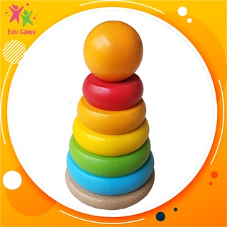 Tháp cầu vòng [SIZE TO] xếp chồng 7 tầng bằng gỗ đế lật đật - Đồ chơi giáo dục sớm cho bé 1 tuổi - Giáo Cụ Montessori