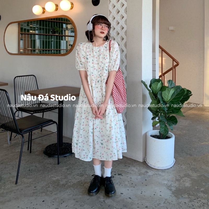 ĐẦM/VÁY VOAN BABYDOLL HOA  - NÂU ĐÁ STUDIO.