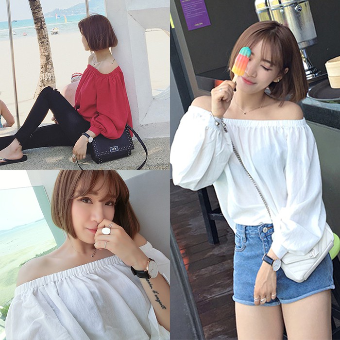 Sale Áo sơ mi nữ trễ vai siêu cá tính, thời trang và duyên dáng