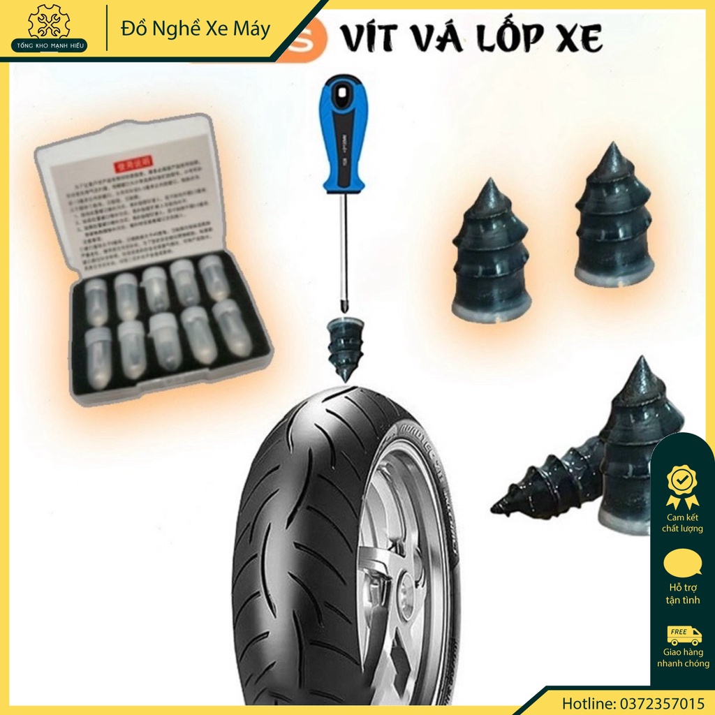 Bộ đinh vít vá lốp xe bị xì bằng chất liệu cao su dùng để tự sửa chữa cho xe hơi/xe mô tô ( 1 Hộp 10 vít)