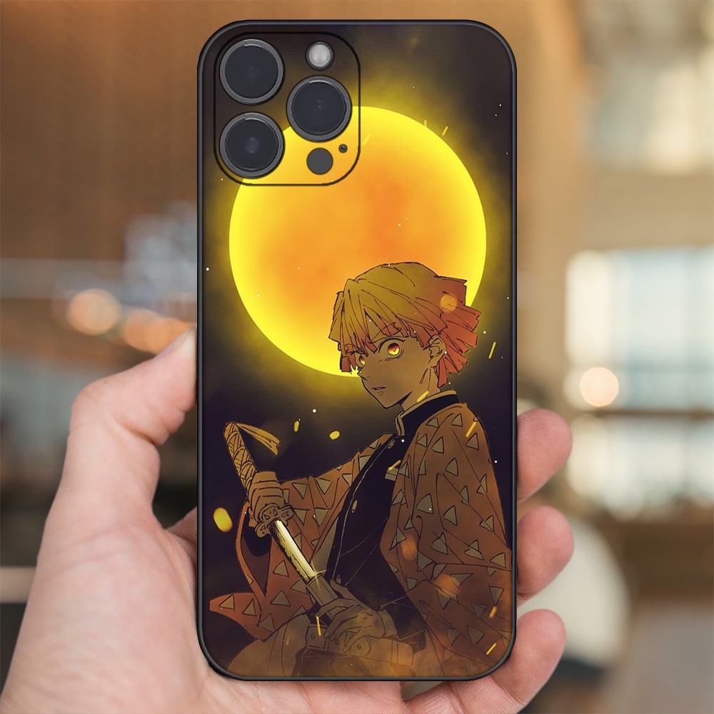 Ốp lưng iPhone 13 Pro Max dẻo đen cạnh vuông in hình Zenitsu Kimetsu no Yaiba