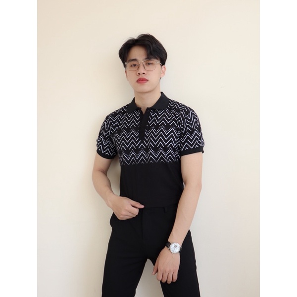 Áo Polo nam cổ bẻ phối hoạ tiết đen trắng form ôm dáng chuẩn chất vải thun lạnh cotton thấm hút mồ hôi | BigBuy360 - bigbuy360.vn