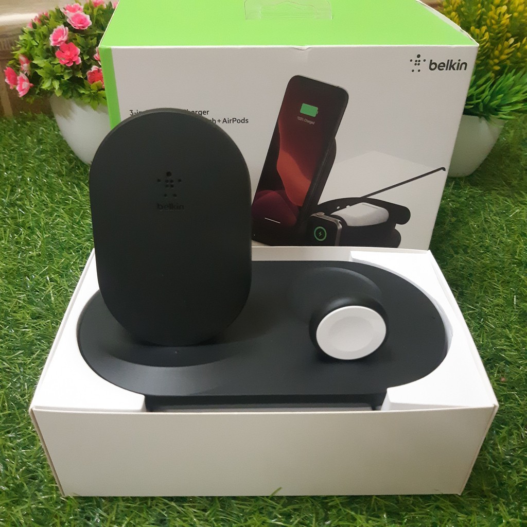 Đế sạc nhanh không dây Belkin cho IPhone, Apple Watch, AirPods, 3 trong 1, chuẩn MFI, hàng chính hãng