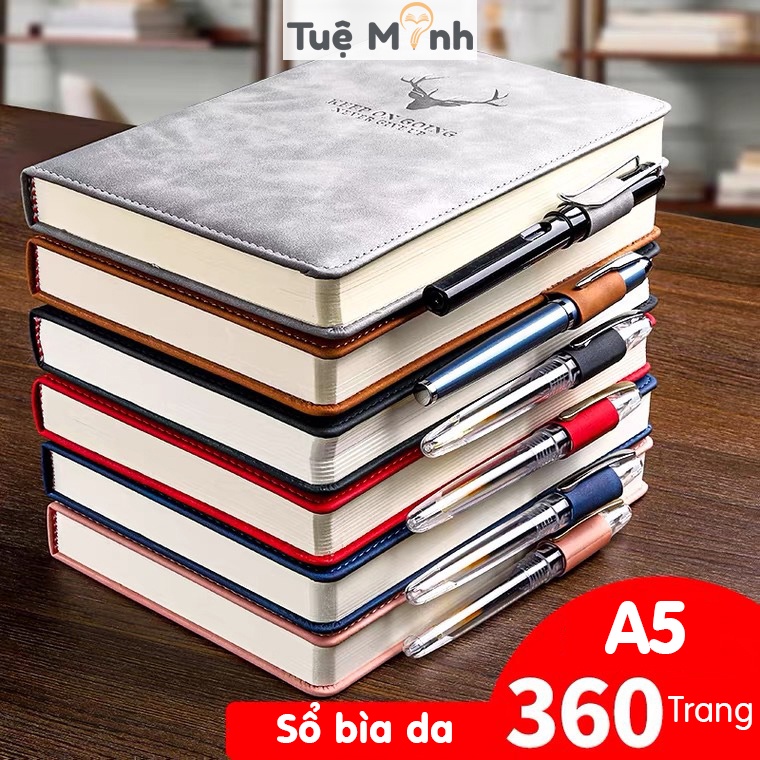 Sổ tay bìa da hình hươu A5 360 trang sổ ghi chép note kế hoạch S06 sang trọng kèm cài bút