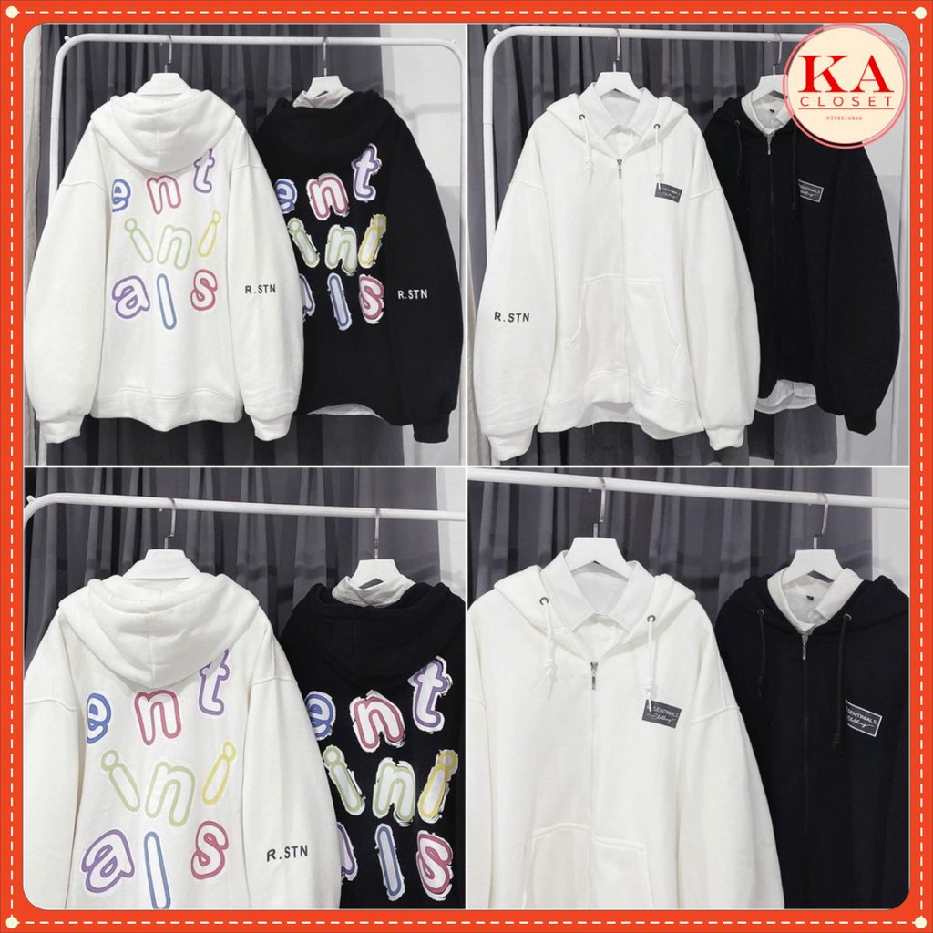 Áo khoác nỉ chữ cái KA CLoset chất nỉ ngoại dầy đẹp, mũ 2 lớp, in đẹp, size dưới 65kg, video ảnh thật