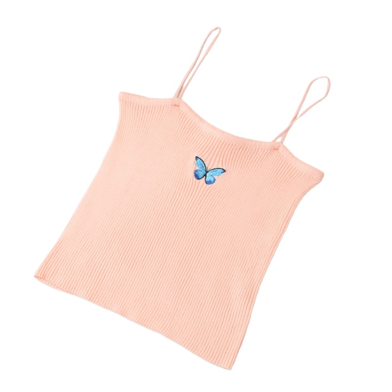 Áo Tank Top Hai Dây Ôm Dáng Họa Tiết Bướm Xinh Xắn Cho Nữ