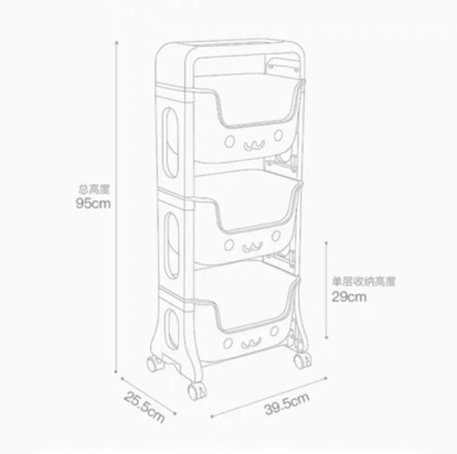 Kệ đựng đồ chơi 3 tầng có bánh xe