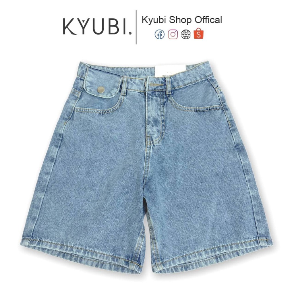 Quần short jean ngố nữ lưng cao Ulzzang Kyubi có nắp túi cá tính [Jean Đậm Nhạt] - Jean Ngố Kyubi JN5T