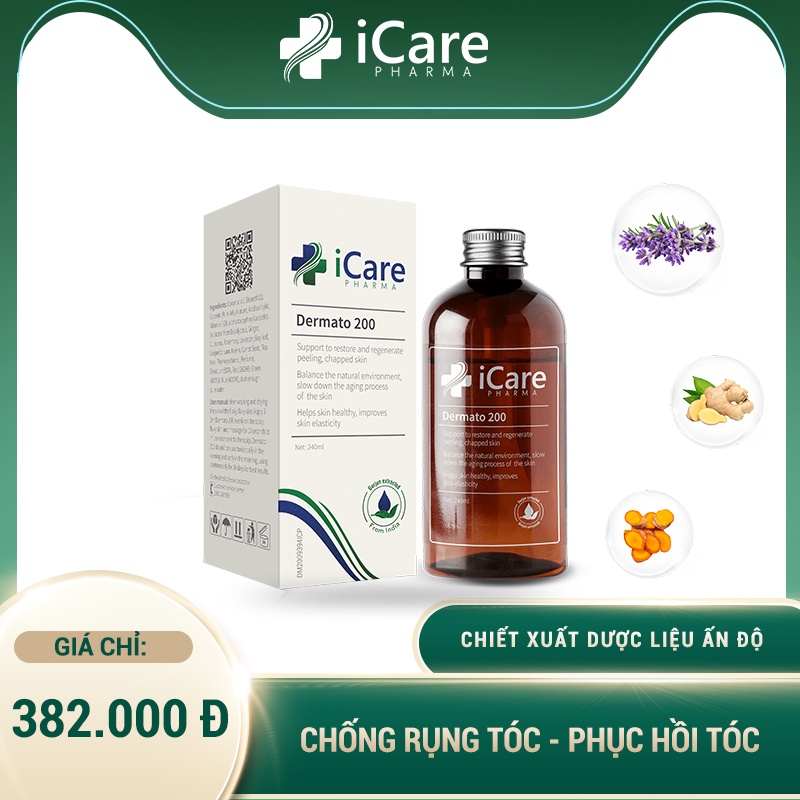 Chống Rụng Tóc, Ngăn Ngừa Nấm Da Đầu Với Dermato 200 - Chai 240ml - Chiết Xuất Dược Liệu - Thương Hiệu iCare Pharma