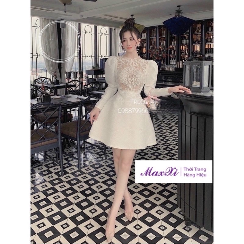 Đầm Nữ Phối Ren - Váy Xoè Dự Tiệc Cho Nữ Tay Dài