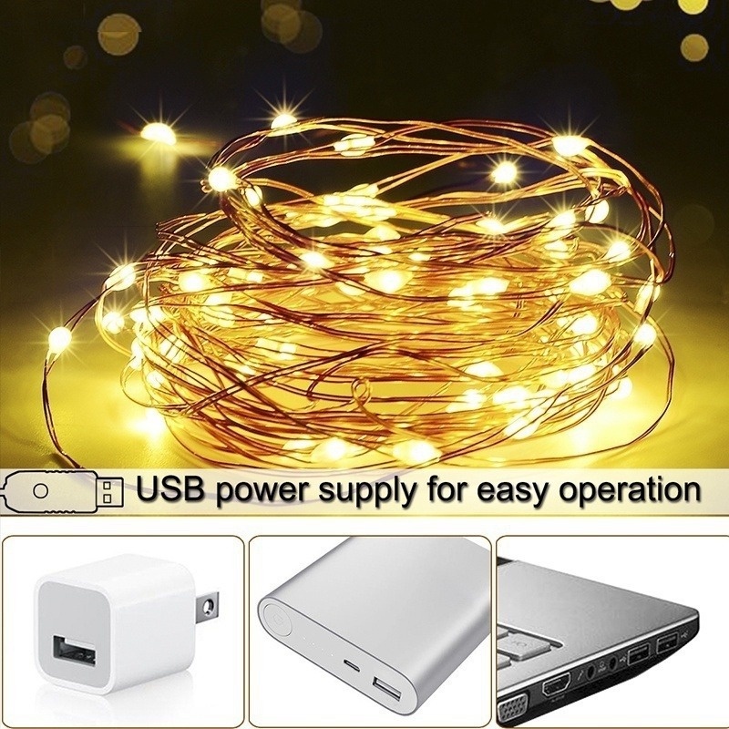 Dây Đèn Led Bằng Đồng 5/10M Trang Trí Cổng USB