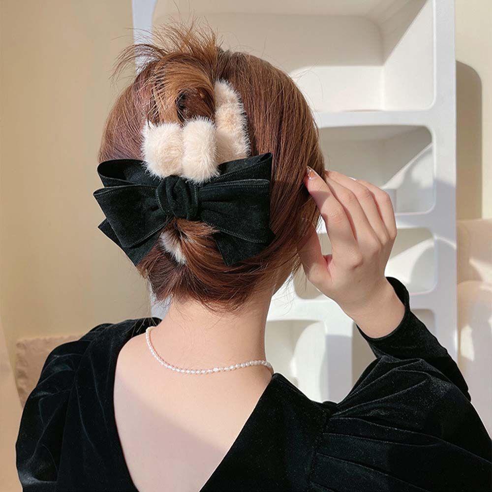 Kẹp Tóc Lông Nhung Phong Cách Vintage Đơn Giản Dễ Phối Đồ Dành Cho Nữ