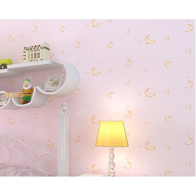 Decal giấy dán tường mặt trăng hồng khổ 45cm keo sẵn