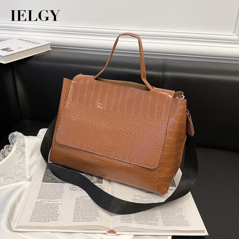 Túi đeo chéo vân da cá sấu sức chứa lớn phong cách retro sang trọng