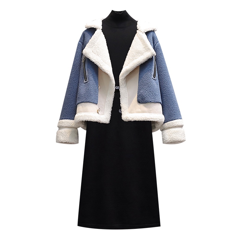 🌸Hàng Order🌸Váy Đầm Bigsize Áo Khoác Xanh Lông Cừu Dày Dặn Phối Túi Tiểu Thư Nữ Tính🌸Hàng Quảng Châu