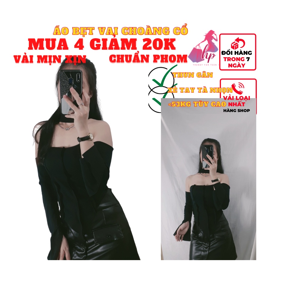 áo kiểu nữ bẹt trễ vai tay dài phối dây chéo tà nhọn vải thun cotton borip mịn xịn sang chảnh phong cách hàn quốc-A42