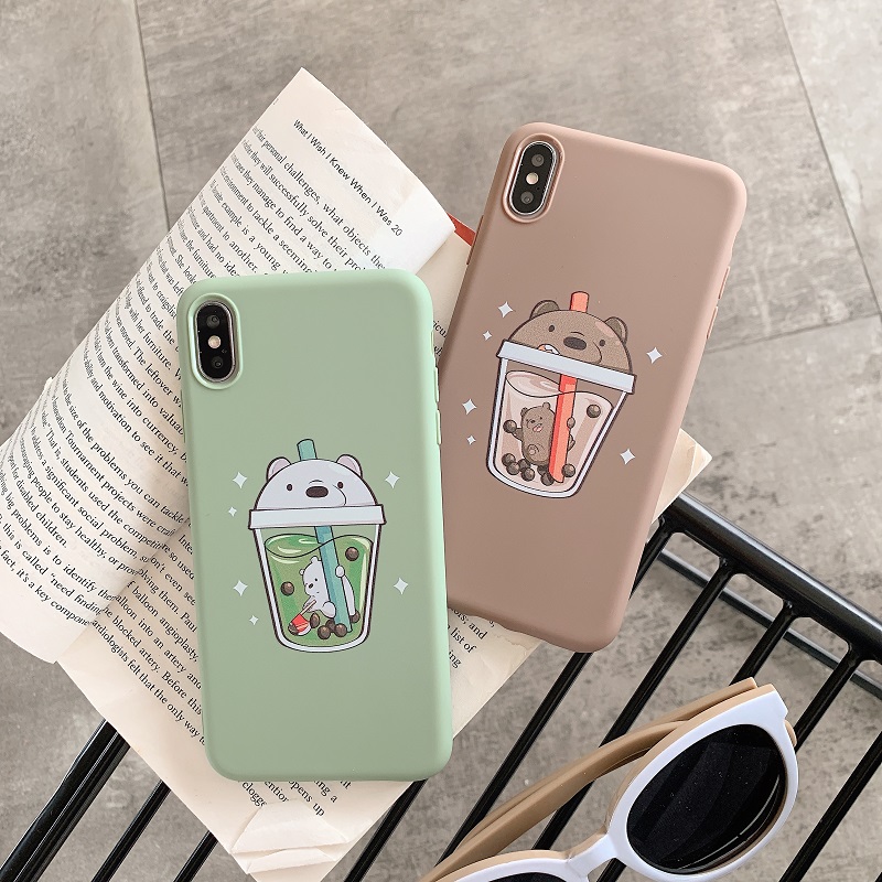 Ốp điện thoại TPU mềm hình chúc gấu trà sữa xinh xắn cho Compatible for iPhone 13 12 Mini 11 Pro X XR XS Max SE 2020 6 6S 7 8 Plus