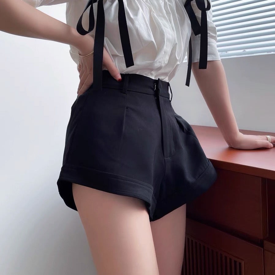 Bán Chạy!Quần Short Chữ A Lưng Cao Màu Đen Thời Trang Mùa Hè 2022 Cho Nữ