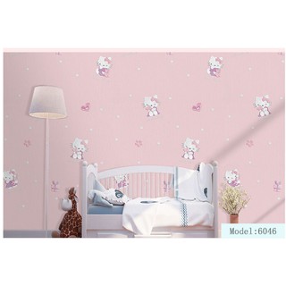 Decal 1m pvc giấy dán tường khổ 45cm – kitty đầm tím ôm gấu dt049