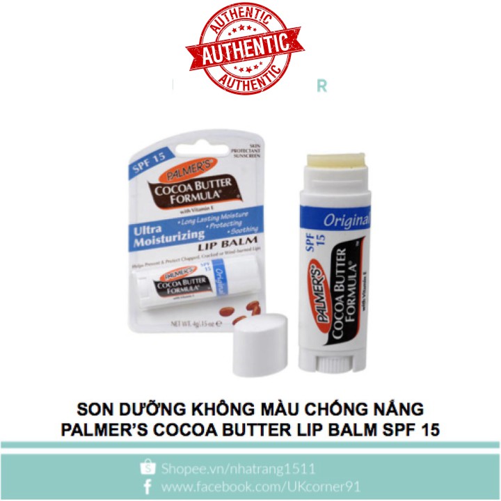 [Mã giảm giá mỹ phẩm chính hãng] Son dưỡng không màu chống nắng Palmer's Cocoa Butter Lip Balm SPF15