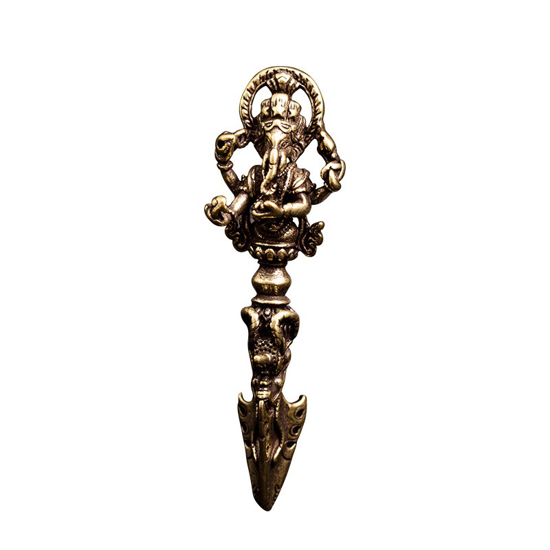 Tượng Nhỏ Phong Thủy Bằng Đồng Kiểu Dáng Hình Chùy Kim Cang Thần Voi Ganesha, Đem Lại Sự May Mắn Tài Lộc (Kích Thước: 6.