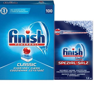 Bộ hộp100 viên rửa bát finish và hộp muối làm mềm nước 1,2 kg