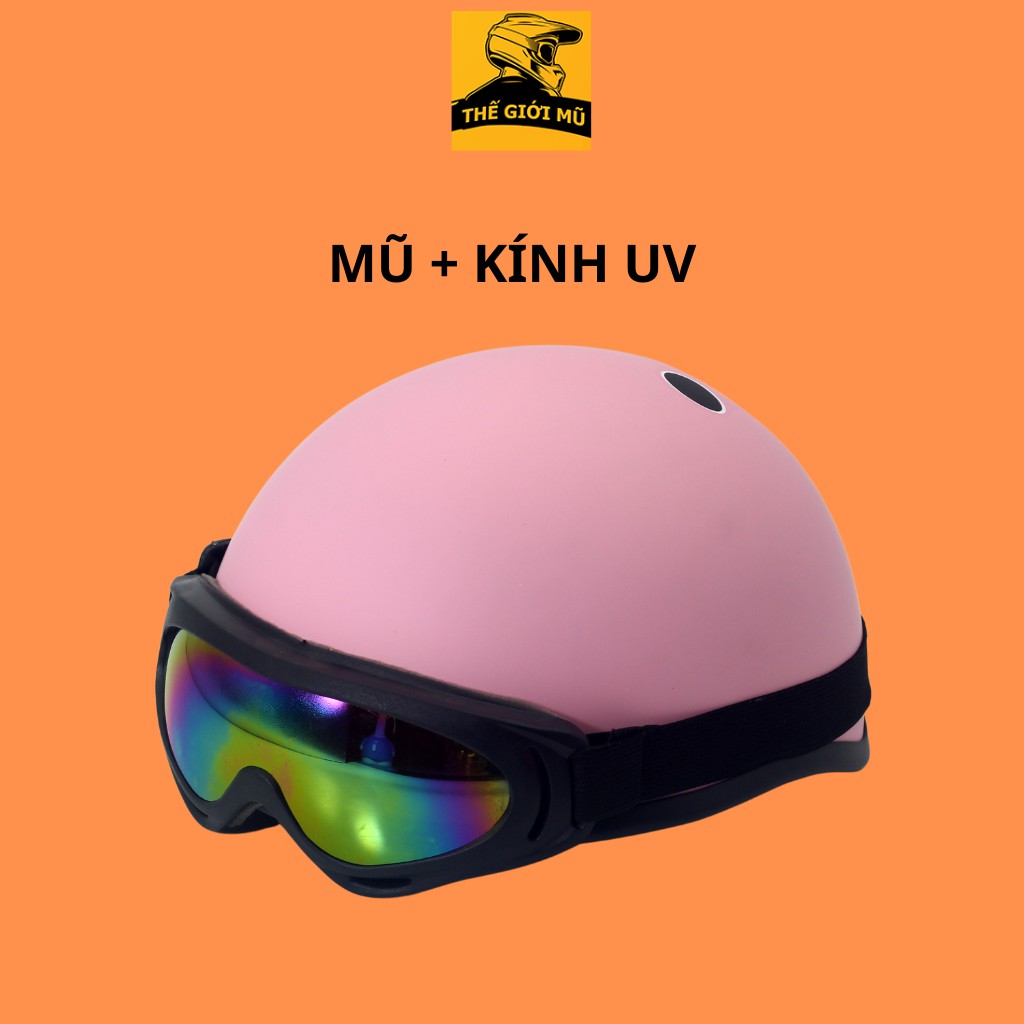 Mũ bảo hiểm nửa đầu Gấu Brown màu hồng,mũ bảo hiểm thời trang,nón bảo hiểm 1/2 có kính uv phi công_hàng chính hãng